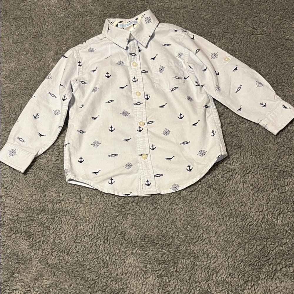 Janie and Jack Nautical Anchor Patterned Kids Baby Boy Shirt Size 18 to 24 mo